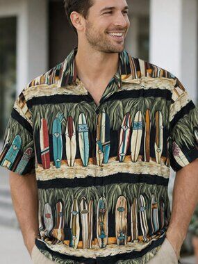 Kalaheo Hawaiian Surfboard Print Shirt Large Aloha Camp Collar Beach Resort